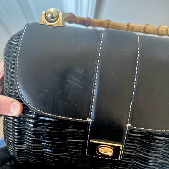 J. McLaughlin Black Woven Satchel with Bamboo Handle - Picture 4 of 4